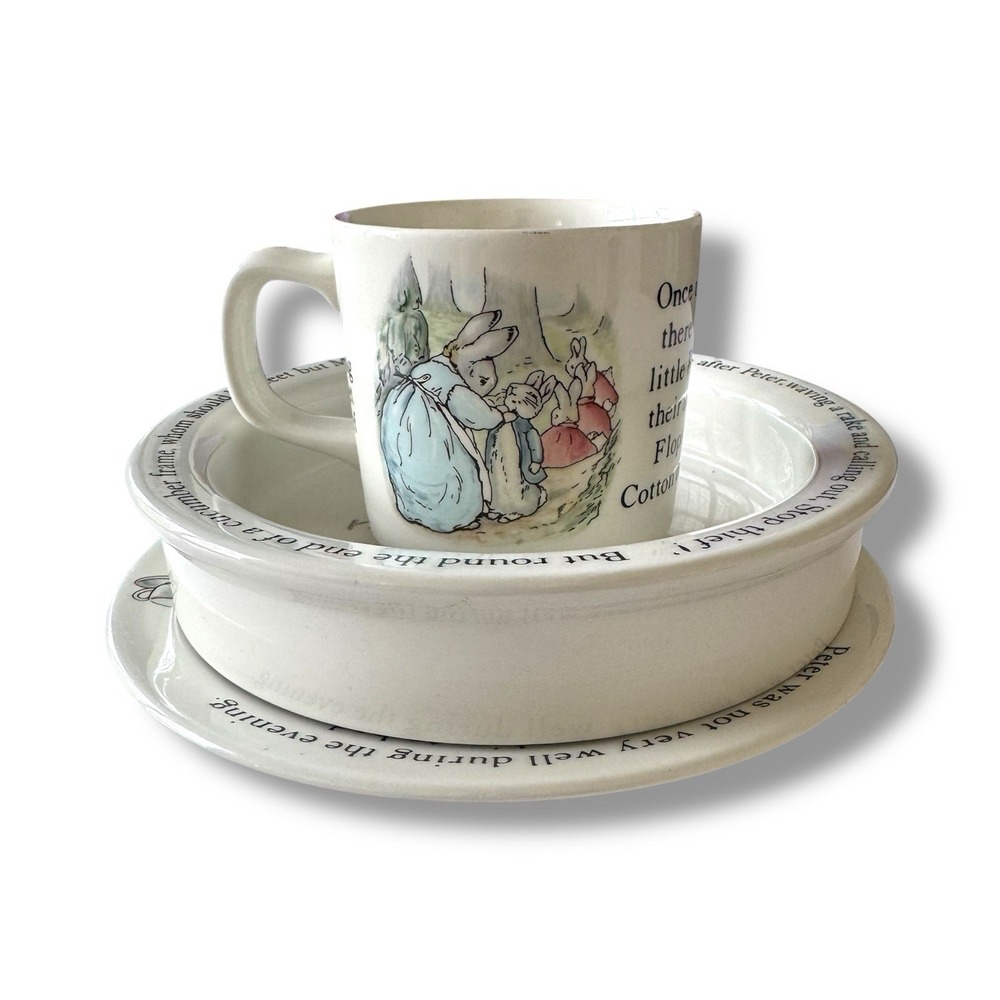 Wedgwood Beatrix Potter England 3 Piece Nursery Set Plate Mug Bowl Peter Rabbit